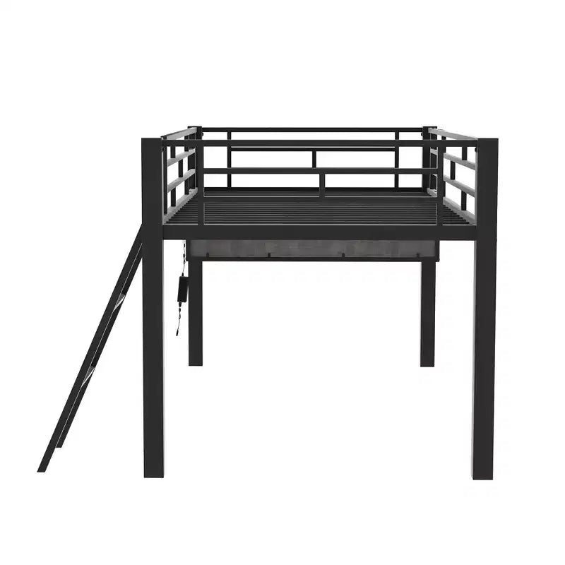 Letto a soppalco Twin Gaming nero con scrivania e luci LED, 1 persona