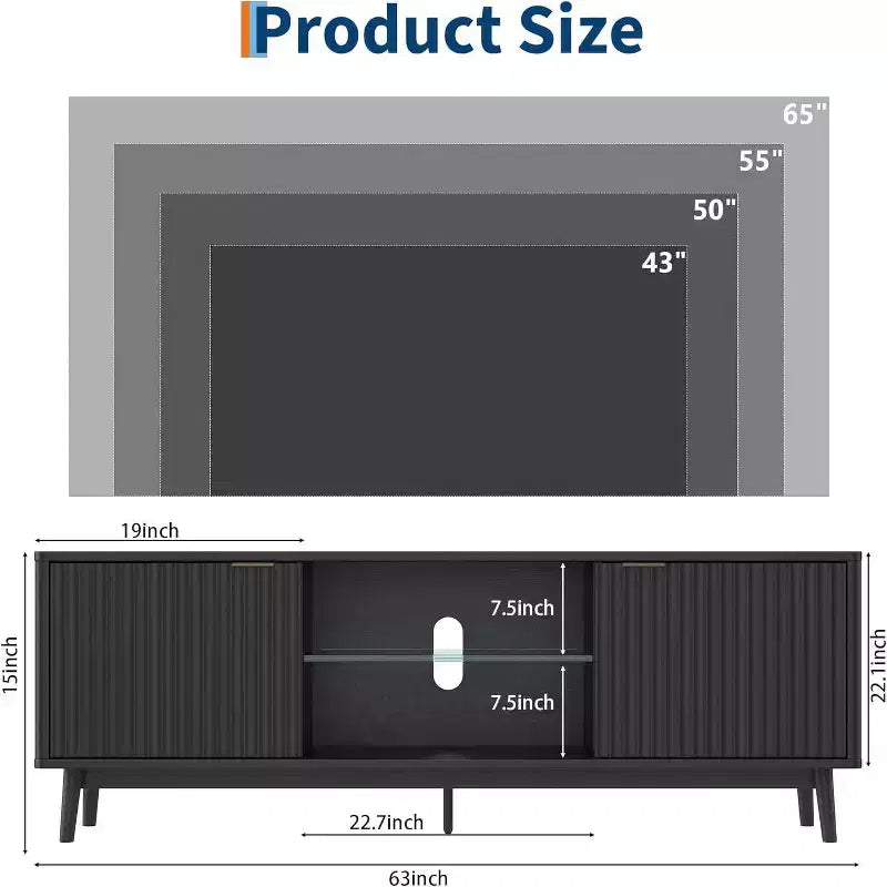 Mobile TV da 63'' con ripiano regolabile, nero/noce – Adatto a TV fino a 65''