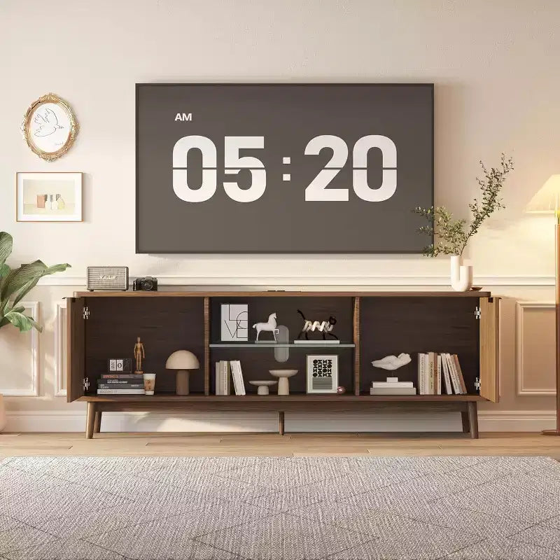 Mobile TV da 63'' con ripiano regolabile, nero/noce – Adatto a TV fino a 65''