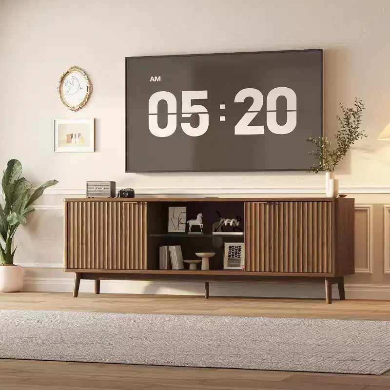 Mobile TV da 63'' con ripiano regolabile, nero/noce – Adatto a TV fino a 65''