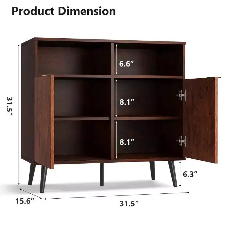 Credenza Mid-Century in Noce con 2 Ante e 2 Ripiani