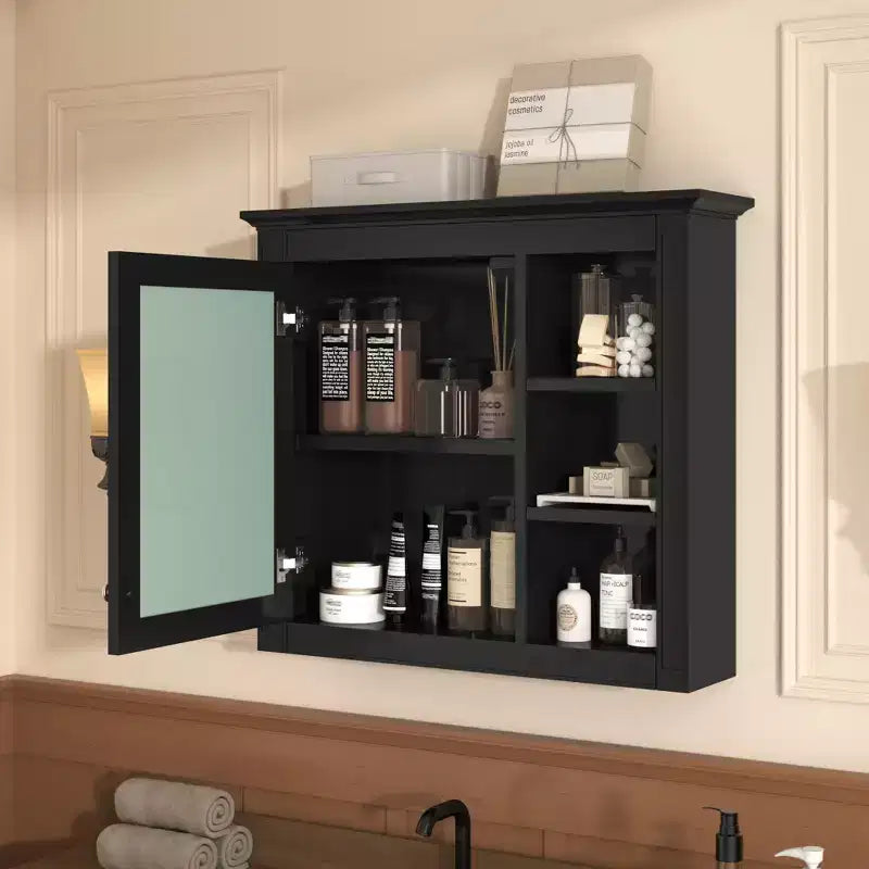 Pensile da bagno bianco con specchio e 3 ripiani aperti