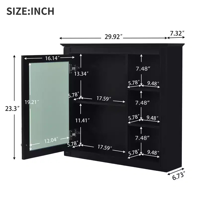 Pensile da bagno bianco con specchio e 3 ripiani aperti