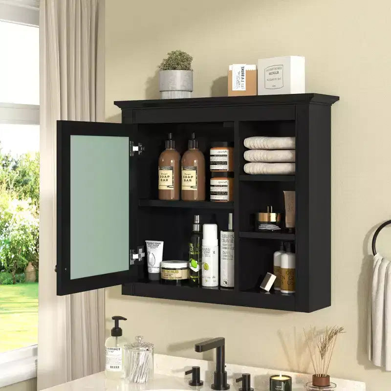 Pensile da bagno bianco con specchio e 3 ripiani aperti