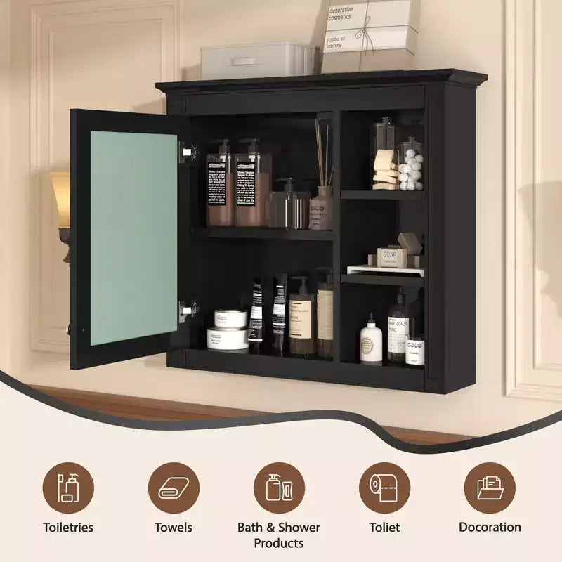 Pensile da bagno bianco con specchio e 3 ripiani aperti