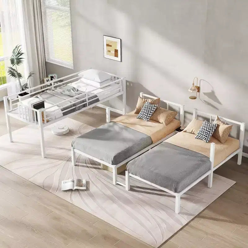 Letto a castello triplo a L in metallo bianco per 3, Smontabile