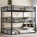 Queen over Full XL over Queen Bunk Bed Metal Triple Bunk Bed with Safety Guardrails Heavy-duty Bunk Bed with Noise-reduced Design Black