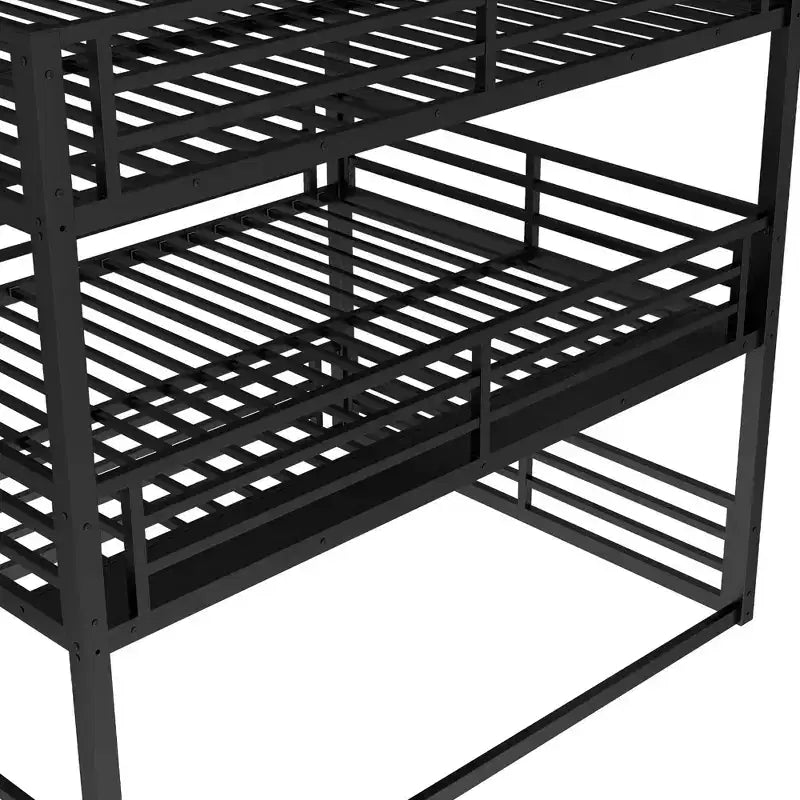 Letto a castello triplo in metallo nero, Queen/Full XL/Queen, 3 posti letto