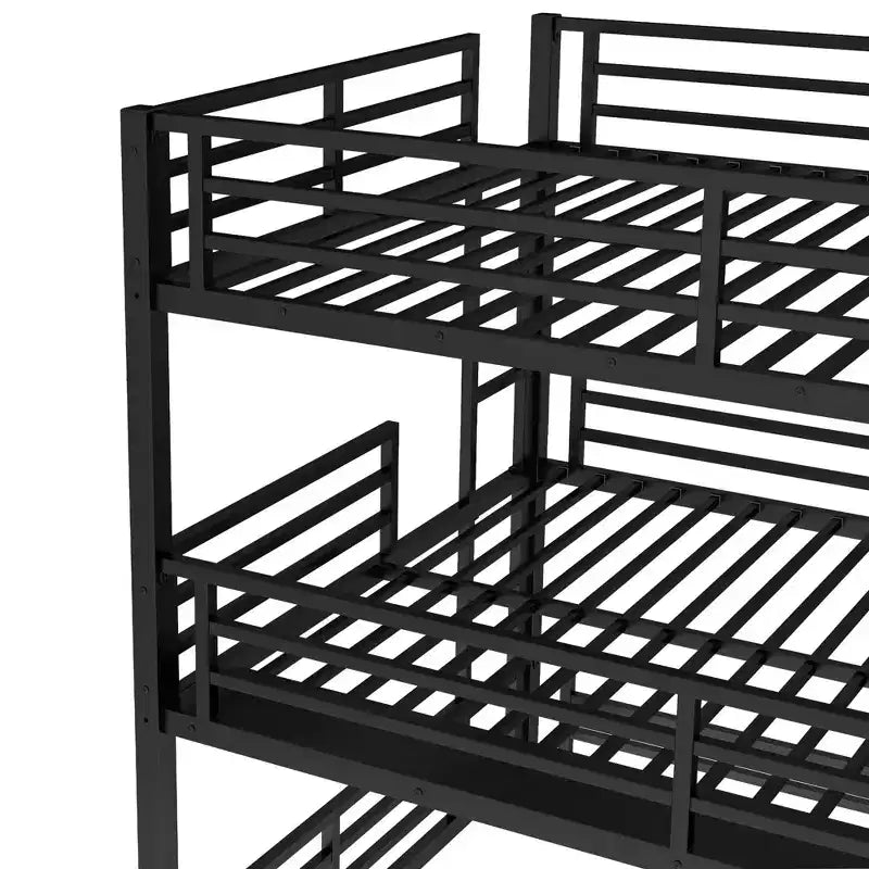 Letto a castello triplo in metallo nero, Queen/Full XL/Queen, 3 posti letto