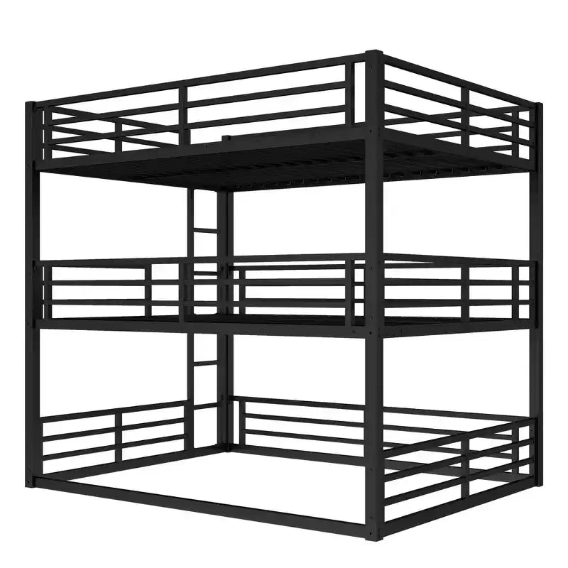 Letto a castello triplo in metallo nero, Queen/Full XL/Queen, 3 posti letto