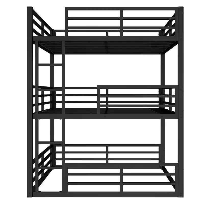 Letto a castello triplo in metallo nero, Queen/Full XL/Queen, 3 posti letto