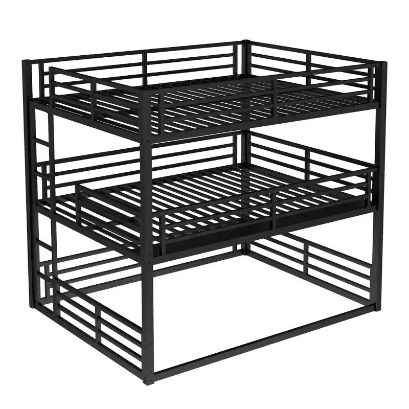 Letto a castello triplo in metallo nero, Queen/Full XL/Queen, 3 posti letto