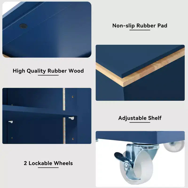 Carrello da cucina con isola estraibile e luci LED – Grigio-blu / Blu navy / Bianco, 1 persona