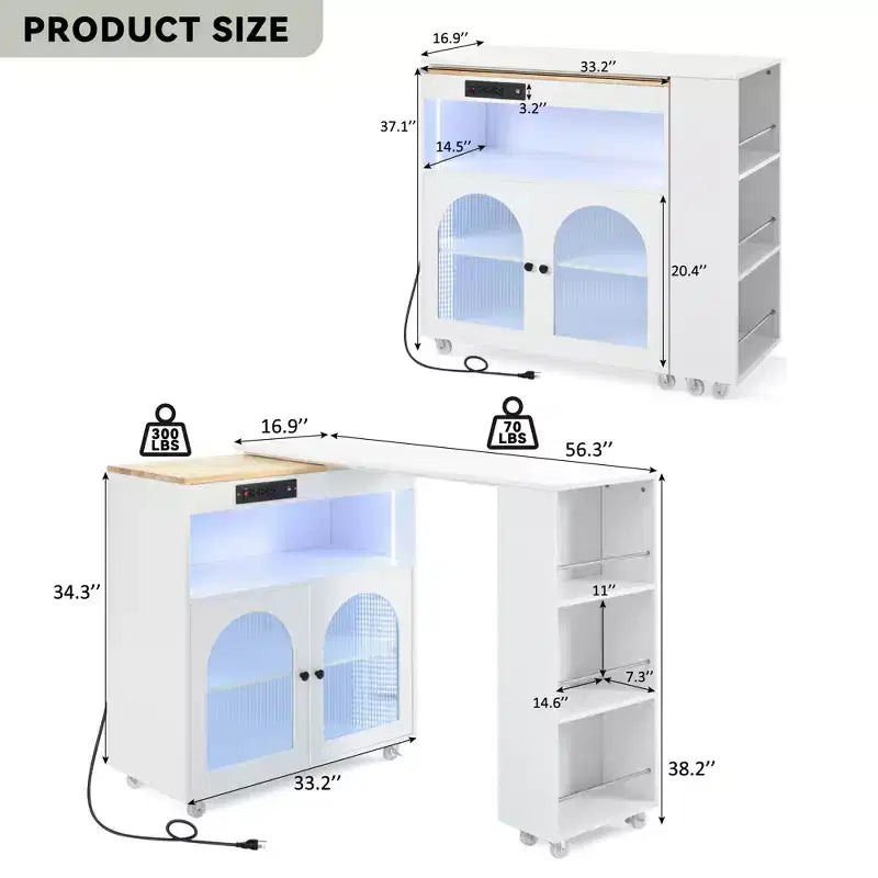 Carrello da cucina con isola estraibile e luci LED – Grigio-blu / Blu navy / Bianco, 1 persona