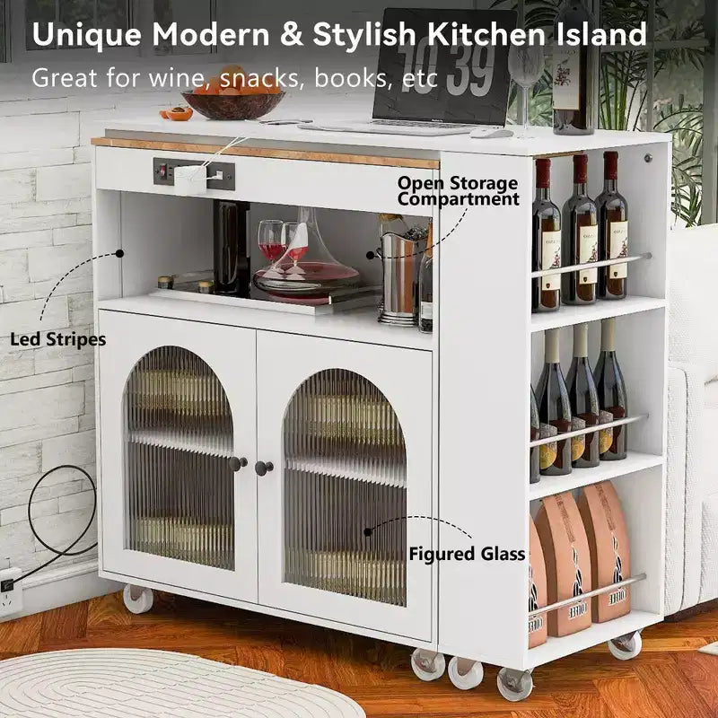 Carrello da cucina con isola estraibile e luci LED – Grigio-blu / Blu navy / Bianco, 1 persona