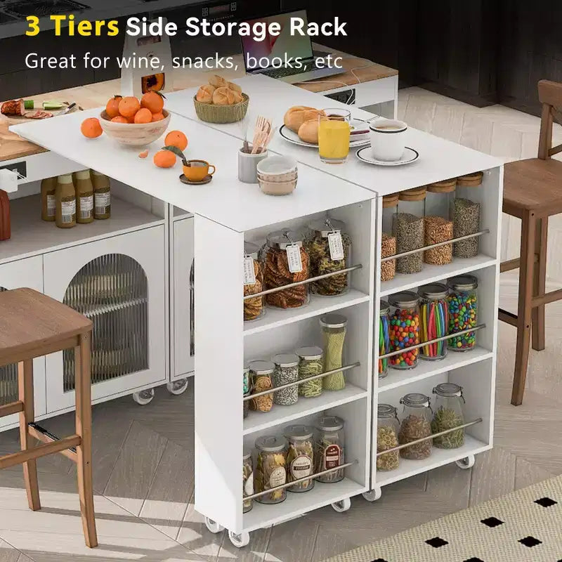 Carrello da cucina con isola estraibile e luci LED – Grigio-blu / Blu navy / Bianco, 1 persona