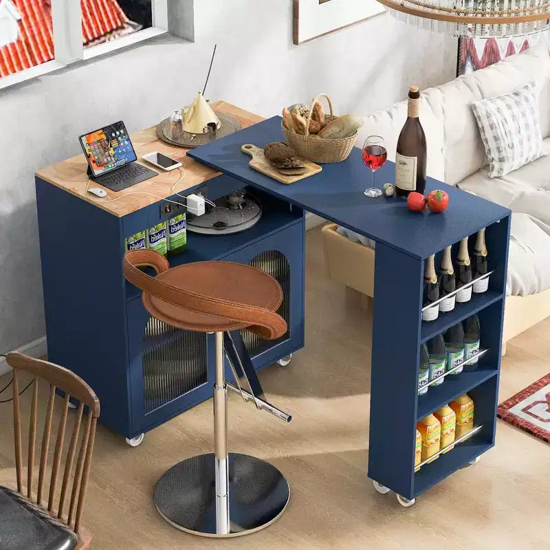 Carrello da cucina con isola estraibile e luci LED – Grigio-blu / Blu navy / Bianco, 1 persona