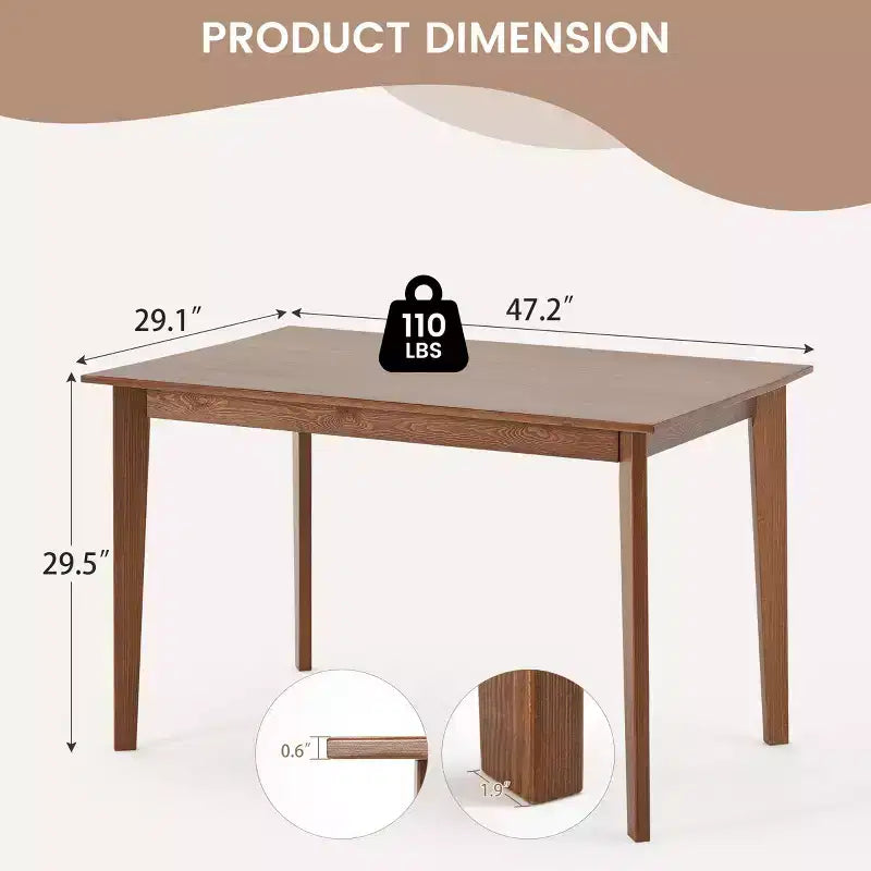 Tavolo da pranzo rettangolare in legno marrone, 4 posti, 119 cm