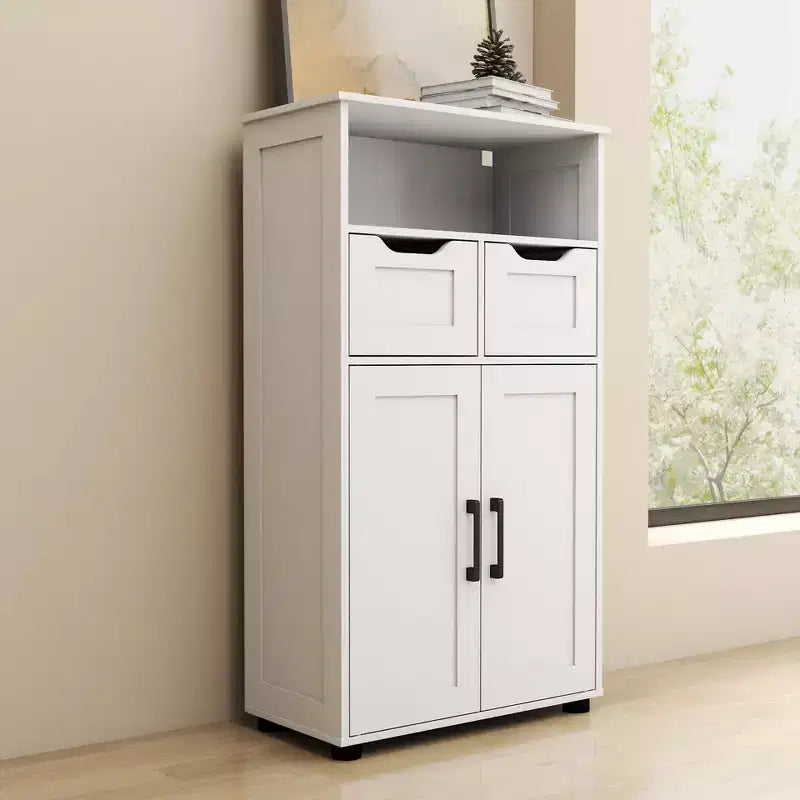 Armadietto portaoggetti bianco indipendente – 2 cassetti, 2 ante e ripiano regolabile