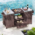 Outdoor Kitchen Island Grill Cart for Big Green Egg & Kamado Joe, Solid Wood Table with Stainless Steel Top, Drawer, Fits Large Grills, Dark Brown