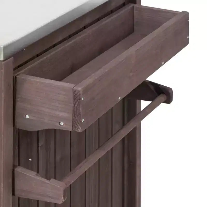 Carrello Barbecue in Legno Naturale a 5 Ante con Piano in Acciaio Inossidabile, Adatto a Barbecue a Uovo da 21-22", Montaggio per 1 Persona