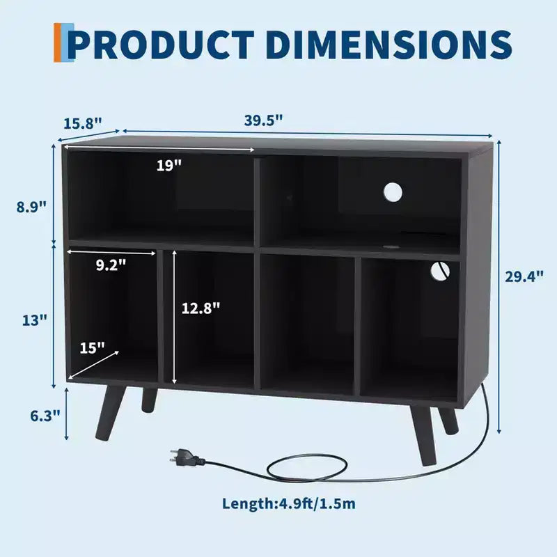 Supporto per giradischi a cubo in legno nero/beige, organizzatore a 7 ripiani, può contenere fino a 350 album