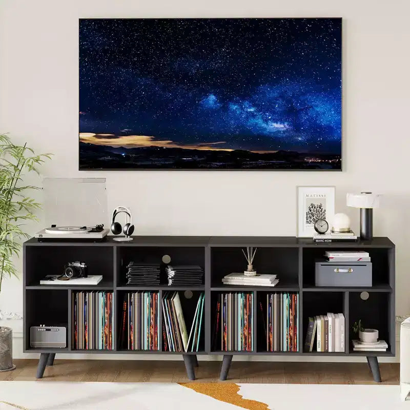 Supporto per giradischi a cubo in legno nero/beige, organizzatore a 7 ripiani, può contenere fino a 350 album