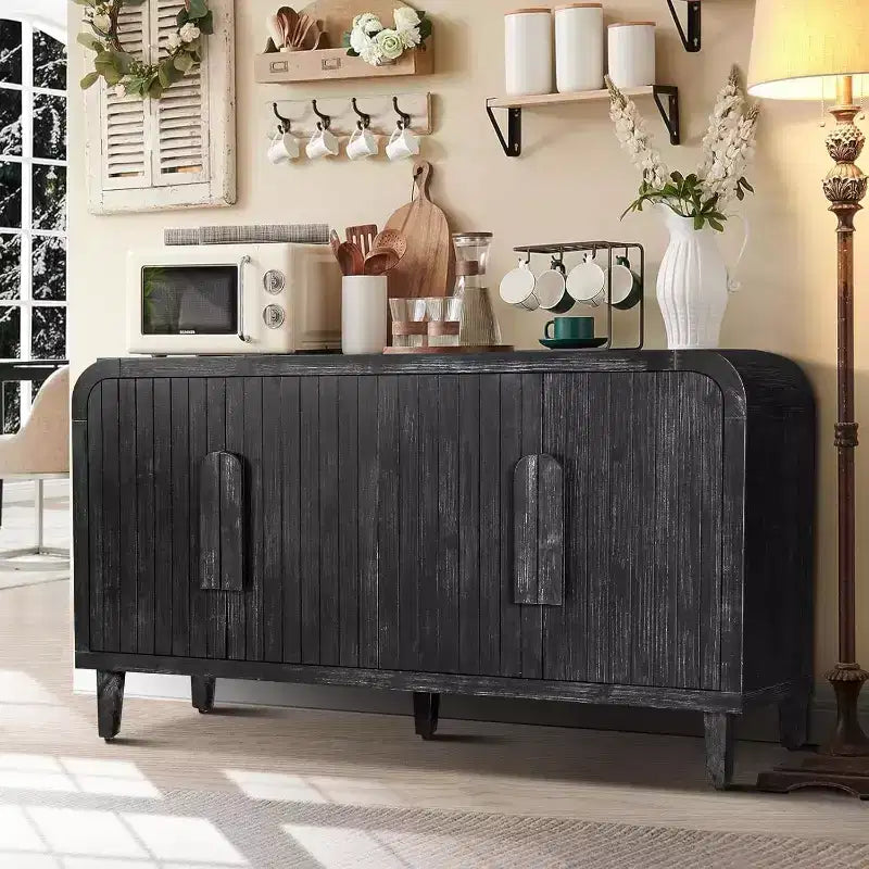 Madia curva a 4 ante Farmhouse da 150 cm – Nero antico / Naturale antico