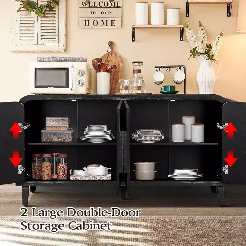 Madia curva a 4 ante Farmhouse da 150 cm – Nero antico / Naturale antico