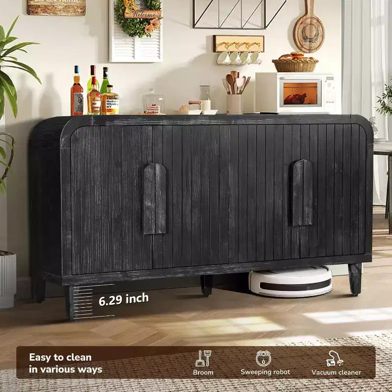 Madia curva a 4 ante Farmhouse da 150 cm – Nero antico / Naturale antico