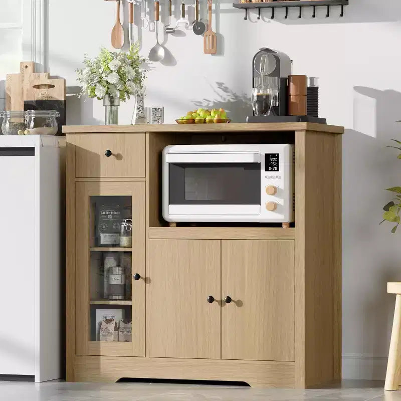 Mobiletto da terra a 3 ante e 1 cassetto, nero/naturale/bianco, con ripiano regolabile