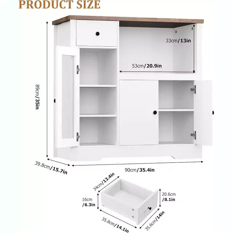 Mobiletto da terra a 3 ante e 1 cassetto, nero/naturale/bianco, con ripiano regolabile