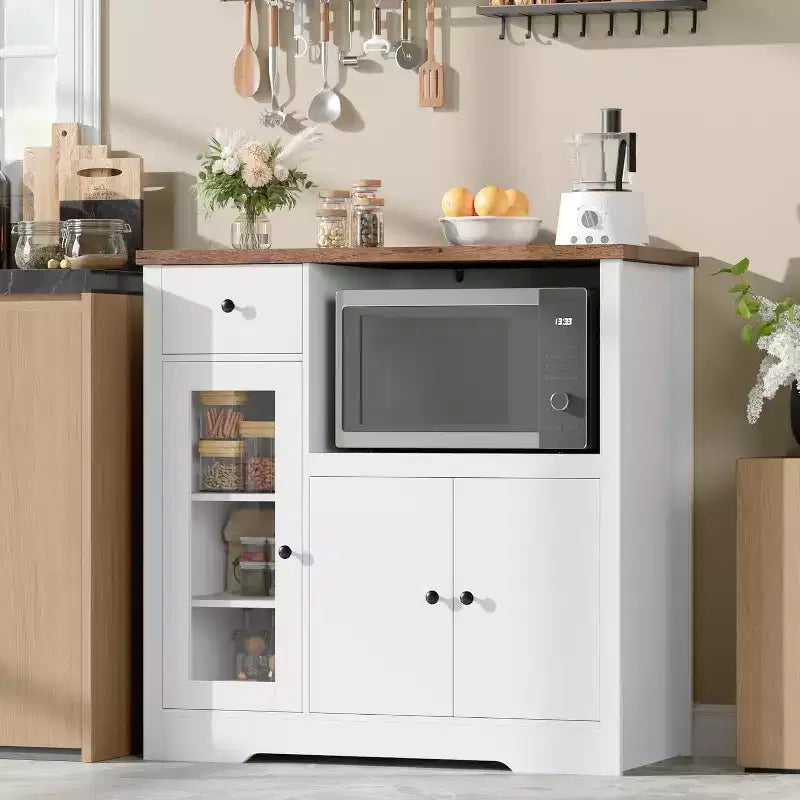 Mobiletto da terra a 3 ante e 1 cassetto, nero/naturale/bianco, con ripiano regolabile