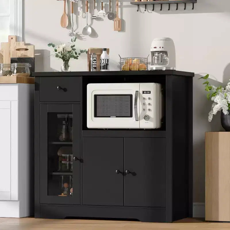 Mobiletto da terra a 3 ante e 1 cassetto, nero/naturale/bianco, con ripiano regolabile