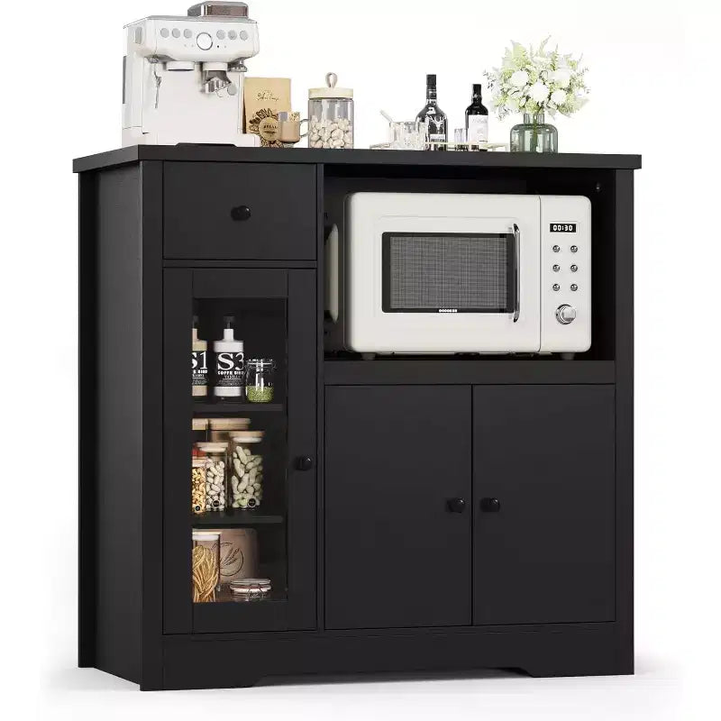 Mobiletto da terra a 3 ante e 1 cassetto, nero/naturale/bianco, con ripiano regolabile