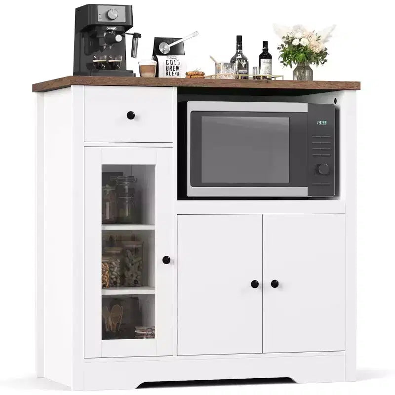 Mobiletto da terra a 3 ante e 1 cassetto, nero/naturale/bianco, con ripiano regolabile