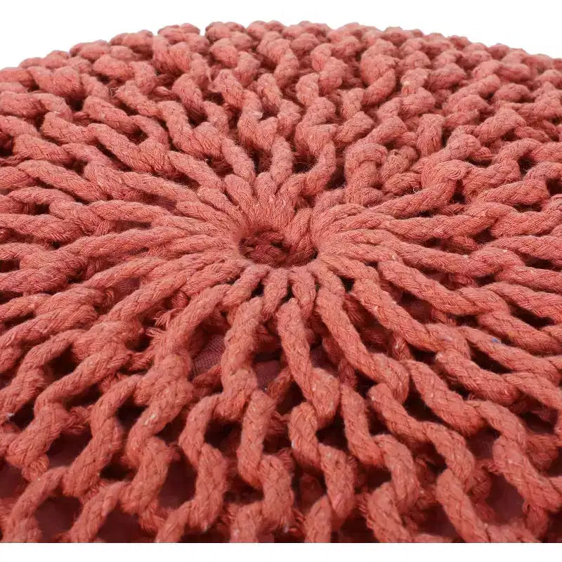 Pouf rotondo Aqua/Corallo in maglia, poggiapiedi in cotone per 1 persona