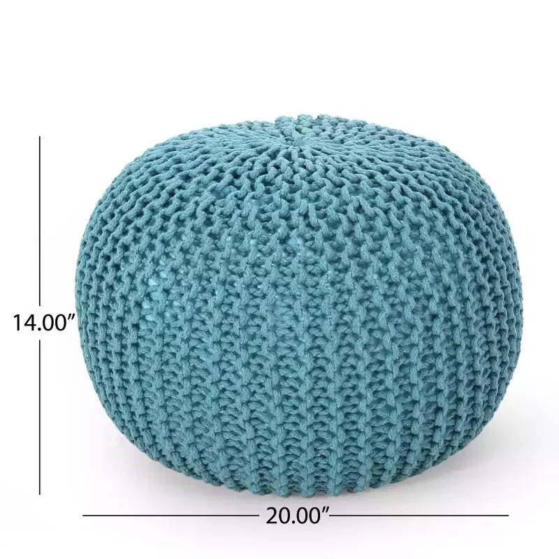 Pouf rotondo Aqua/Corallo in maglia, poggiapiedi in cotone per 1 persona
