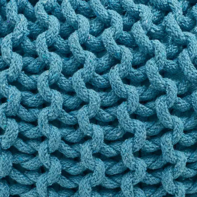 Pouf rotondo Aqua/Corallo in maglia, poggiapiedi in cotone per 1 persona