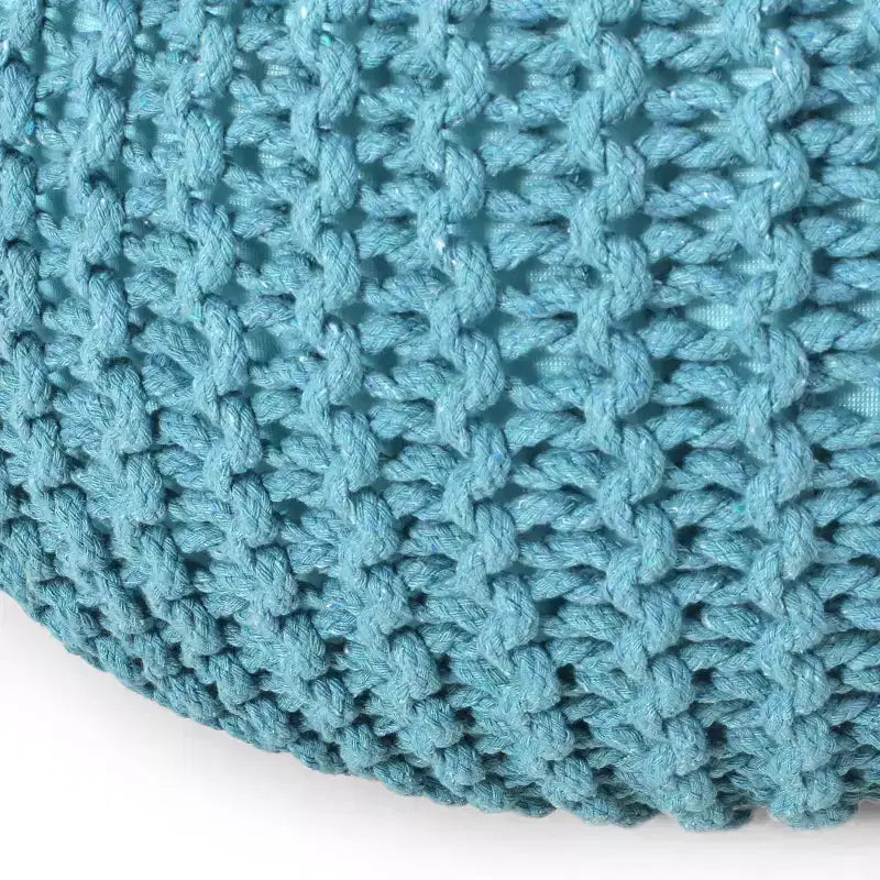 Pouf rotondo Aqua/Corallo in maglia, poggiapiedi in cotone per 1 persona
