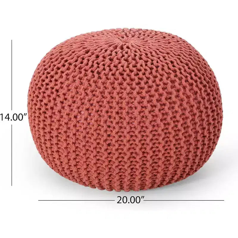 Pouf rotondo Aqua/Corallo in maglia, poggiapiedi in cotone per 1 persona