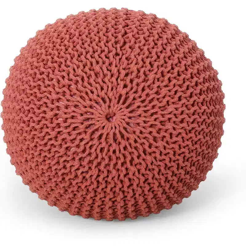 Pouf rotondo Aqua/Corallo in maglia, poggiapiedi in cotone per 1 persona