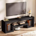 Lantine 63-Inch TV Stand for 55/60/65/75-Inch TVs, Rustic Brown Television Console with Open Storage Shelves for Living Room, Bedroom, Black