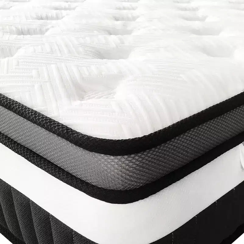 Materasso matrimoniale ibrido in gel espanso bianco e nero King Size per 2 persone, 35 cm, media rigidità
