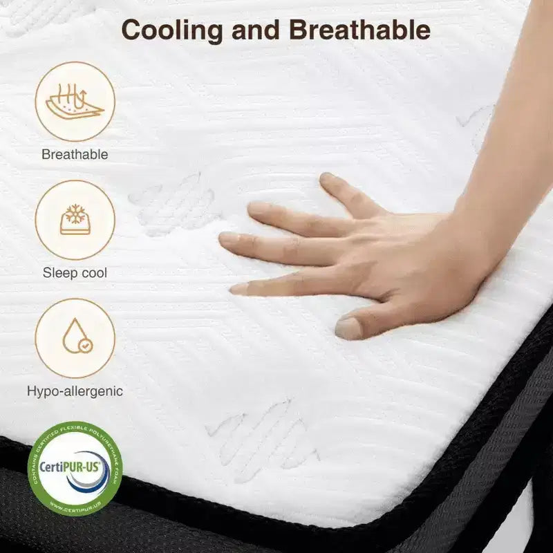 Materasso matrimoniale ibrido in gel espanso bianco e nero King Size per 2 persone, 35 cm, media rigidità