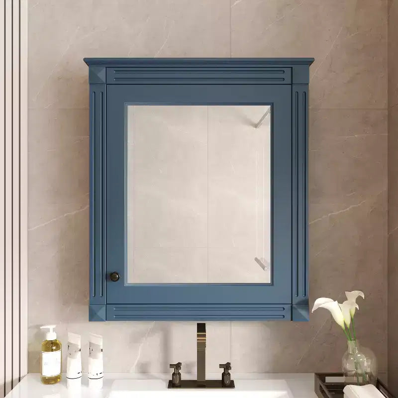 Armadietto a specchio da bagno montato a parete blu/grigio/bianco con ripiano regolabile - Anta singola