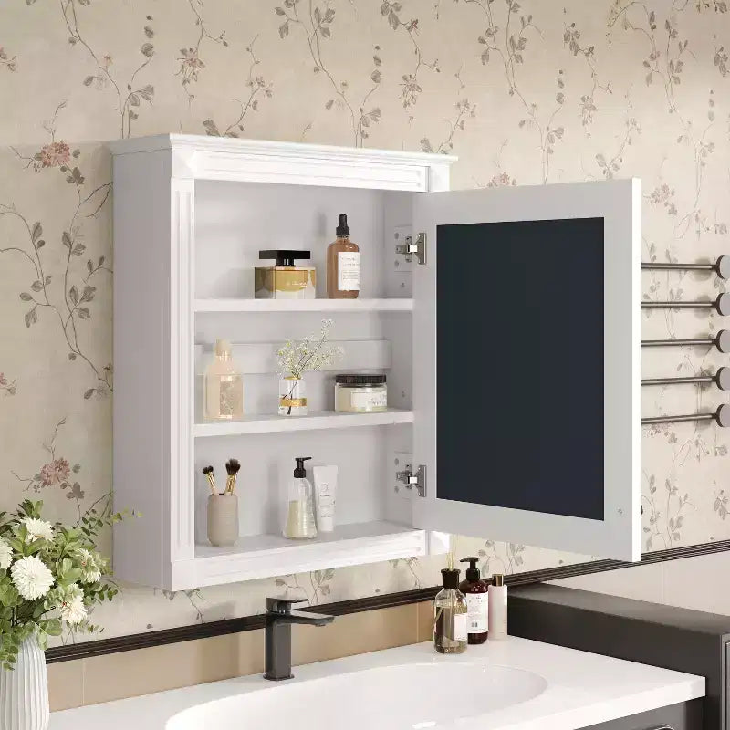 Armadietto a specchio da bagno montato a parete blu/grigio/bianco con ripiano regolabile - Anta singola