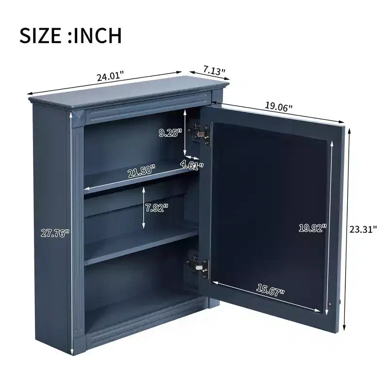 Armadietto a specchio da bagno montato a parete blu/grigio/bianco con ripiano regolabile - Anta singola