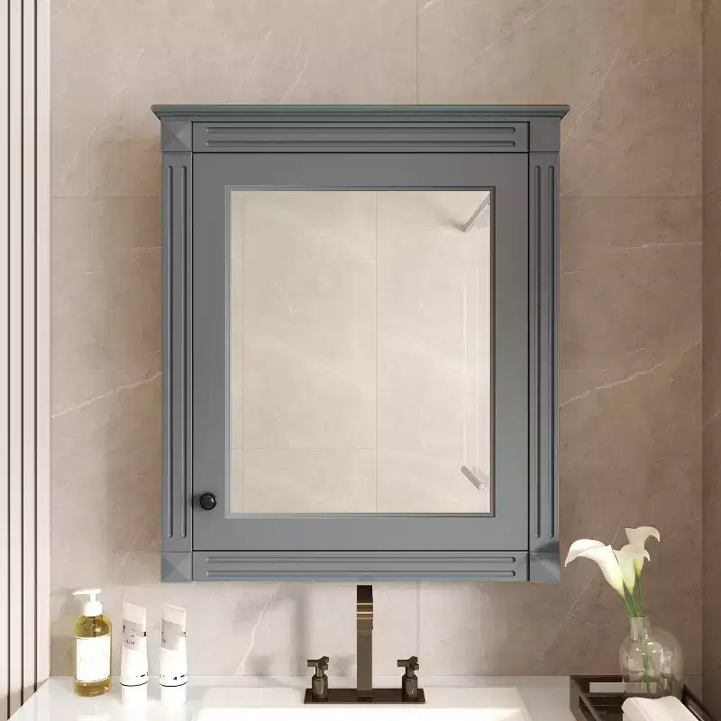 Armadietto a specchio da bagno montato a parete blu/grigio/bianco con ripiano regolabile - Anta singola