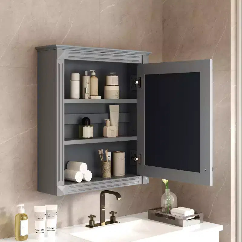 Armadietto a specchio da bagno montato a parete blu/grigio/bianco con ripiano regolabile - Anta singola